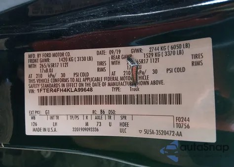 2019 Ford Ranger Xlt из США, поврежденный, VIN 1FTER4FH4KLA99648